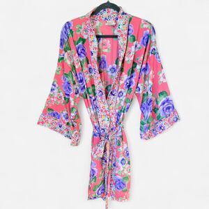 Vintage Victoria's Secret Gold Label 80s Pink Floral Kimono Robe OS